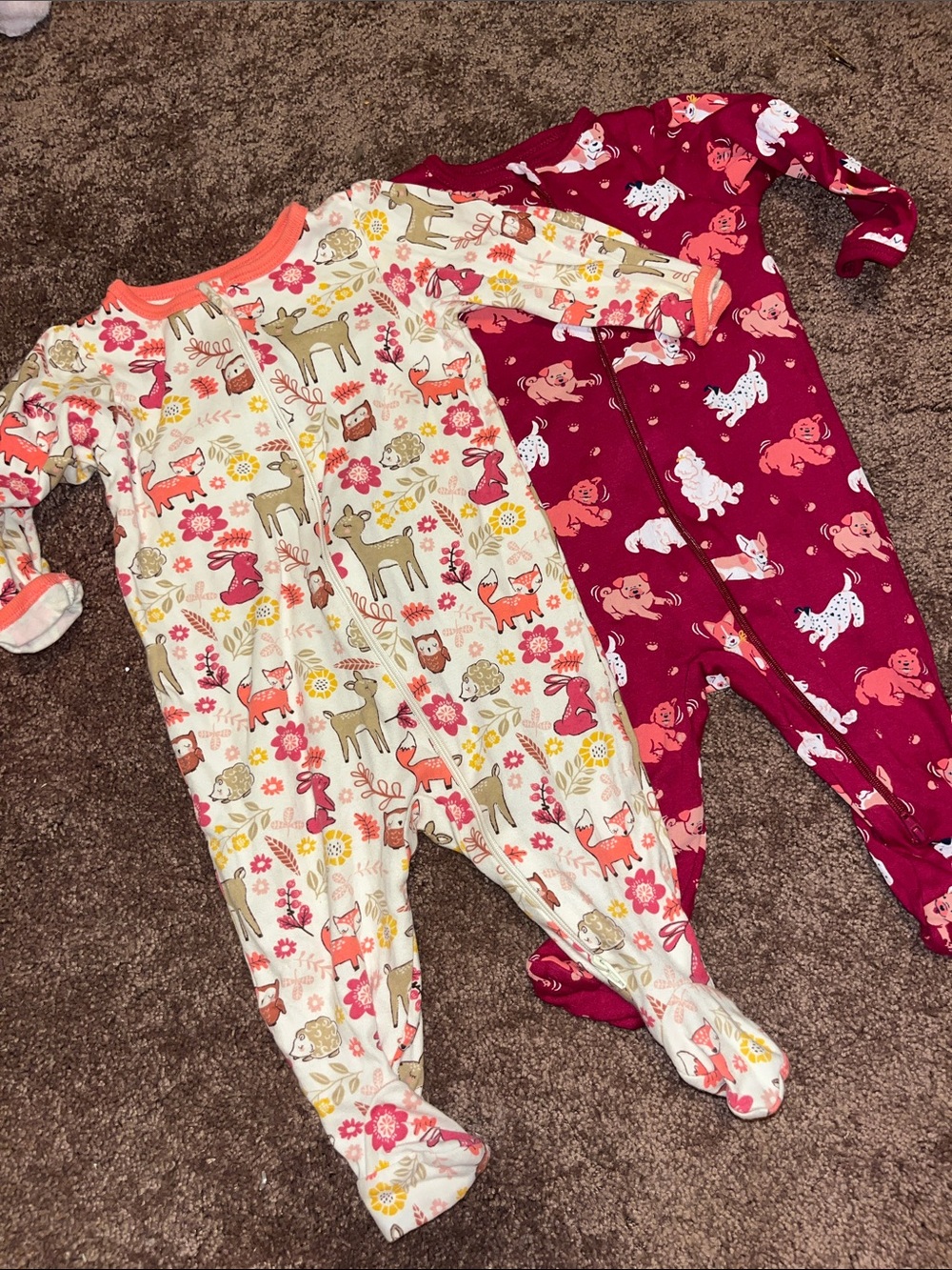 wonder nation Cream Floral & Wine Puppy Footed One-Piece Pajamas